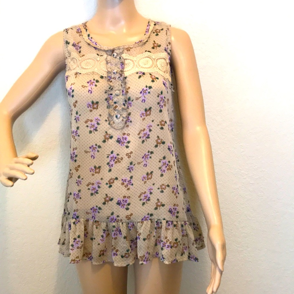 Route 66 Women’s Sheer Lacy Floral Top Size S/C